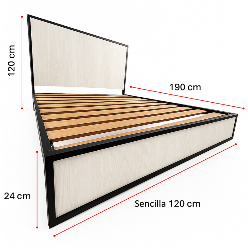 CAMA SEMIDOBLE METAL MADERA AGATA GRIS 120 X 190 X 24/GRIS