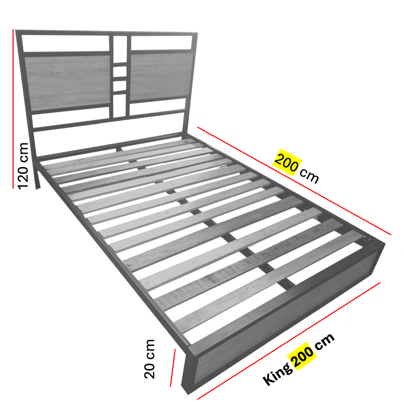CAMA KING METAL MADERA AMATISTA CAFE OSCURO 200 X 200 X 20/CAFE OSCURO