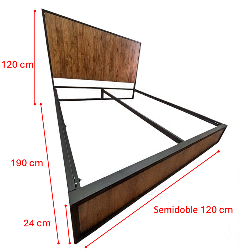 CAMA SEMIDOBLE METAL MADERA AGATA CAFE OSCURO 120 X 190 X 24/CAFE OSCURO