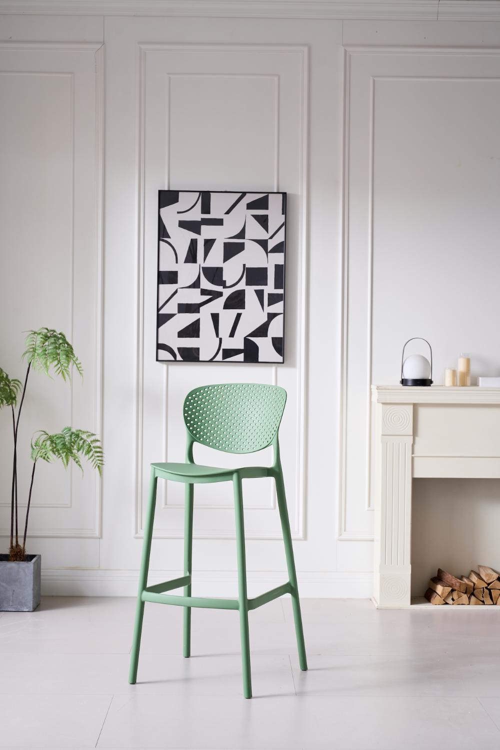 SILLA PARA BAR RIO, COLOR VERDE OLIVO, DISEÑO MODERNO