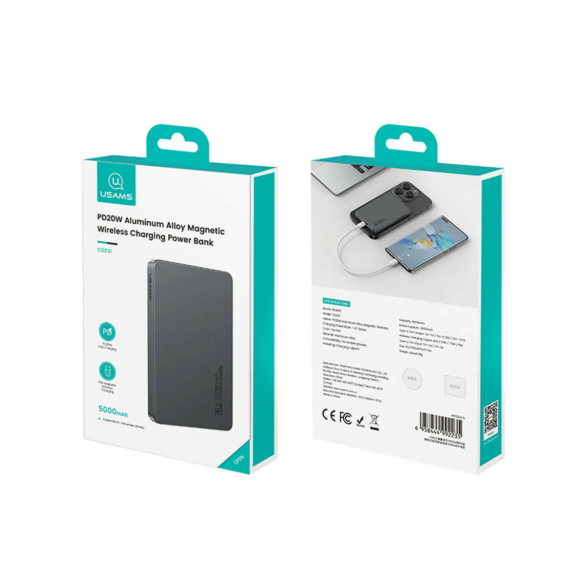 USAMS POWERBANK PD 20W MAGNÉTICO CARGA RÁPIDA WIRELESS 5000MAH GRIS (CD231)