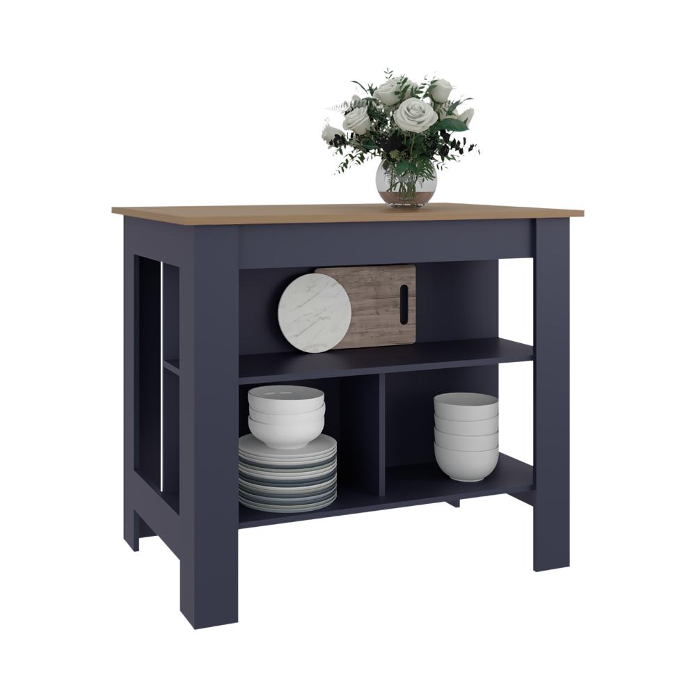 BARRA DE COCINA CALA, KRONOS AZUL Y FRESNO EUROPEO, CON AMPLIA SUPERFICIE EN LA MESA