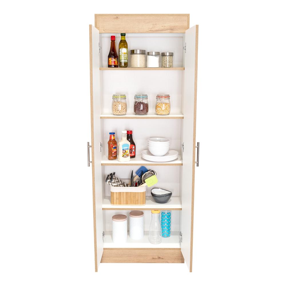 ALACENA BARLOVENTO, CAFÉ CLARO Y BLANCO, CUENTA CON CINCO ENTREPAÑOS Y DOS PUERTAS BATIENTES