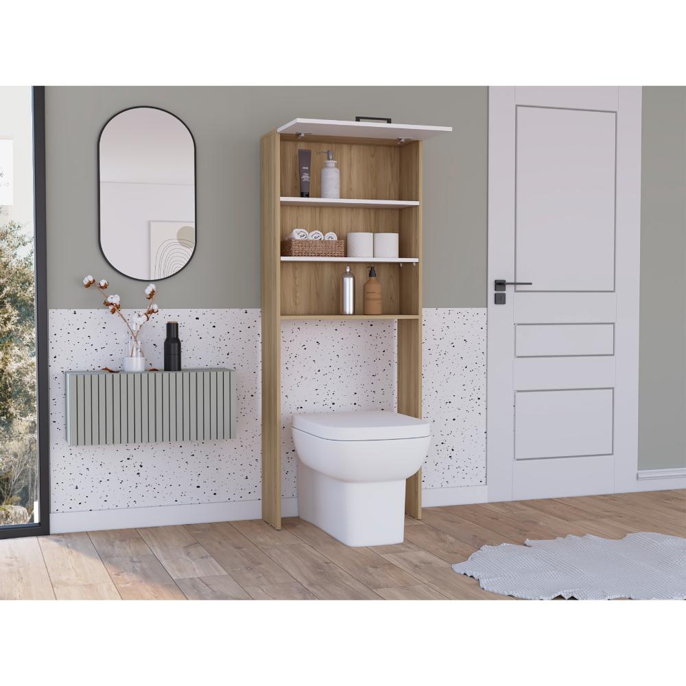 AHORRADOR DE ESPACIO PARA BAÑO KESINTON, FRESNO EUROPEO Y BLANCO, CON UNA PUERTA ABATIBLE