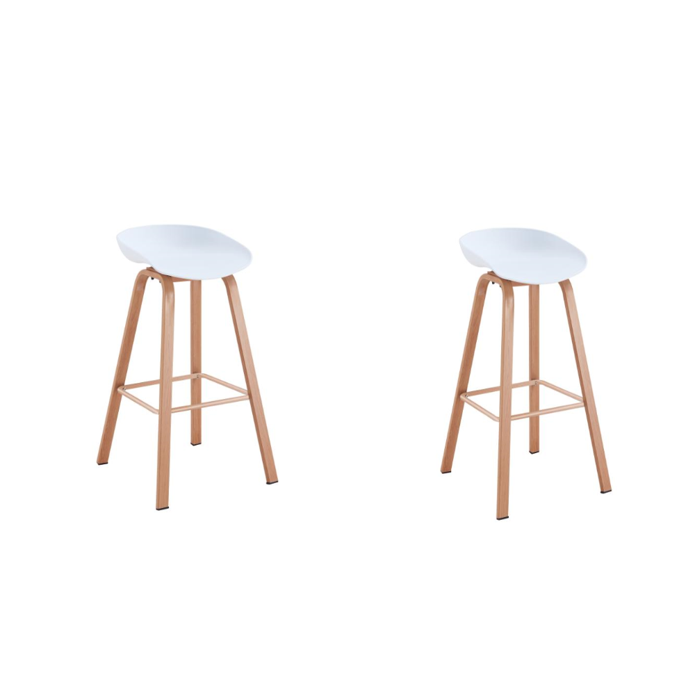 KIT DE DOS SILLAS BAR DARY, BLANCO Y CAFÉ CLARO, CON BASE METAL Y DISEÑO MODERNO