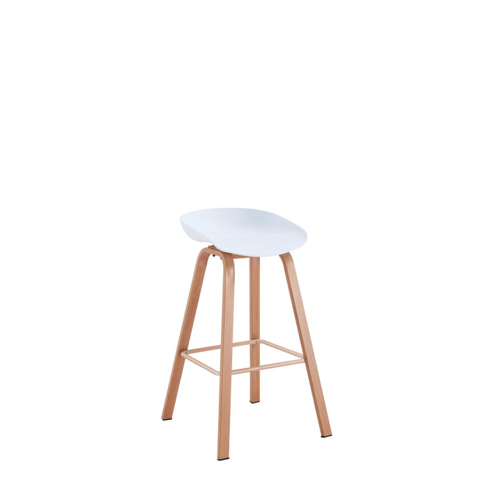 KIT DE DOS SILLAS BAR DARY, BLANCO Y CAFÉ CLARO, CON BASE METAL Y DISEÑO MODERNO