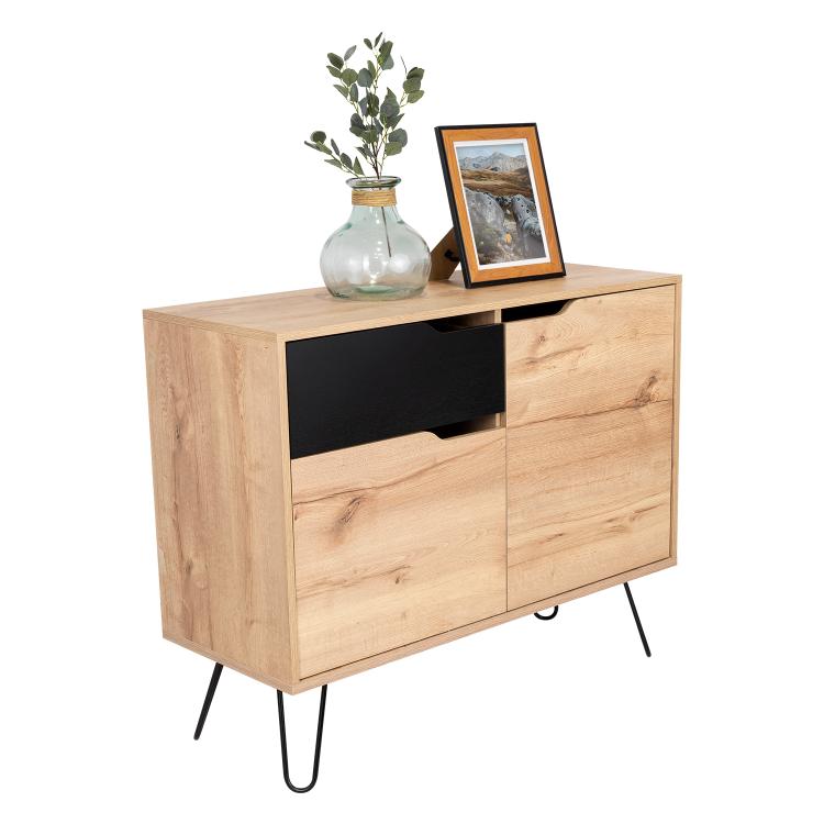 MESA AUXILIAR RECIBIDOR CLEO, CAFÉ CLARO Y WENGUE, CON MÚLTIPLES ENTREPAÑOS