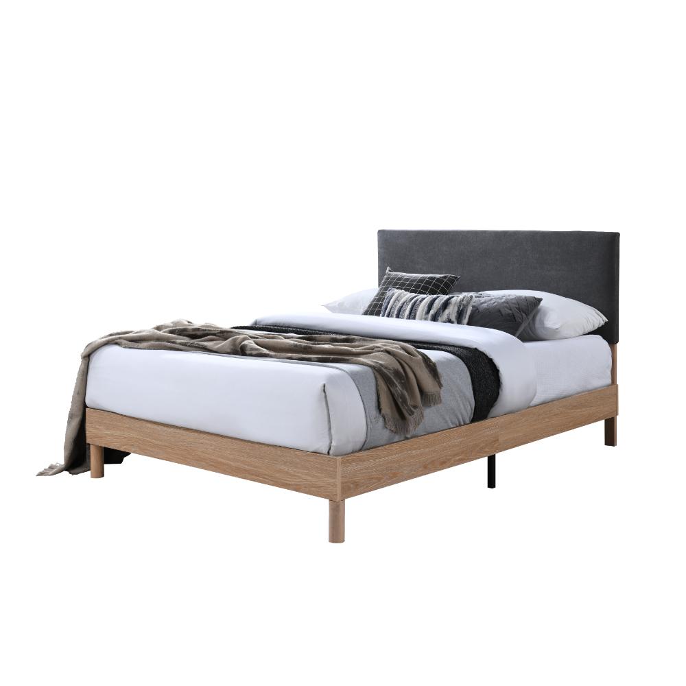 CAMA DOBLE SONIA, GRIS OSCURO, CON RESPALDO TAPIZADO