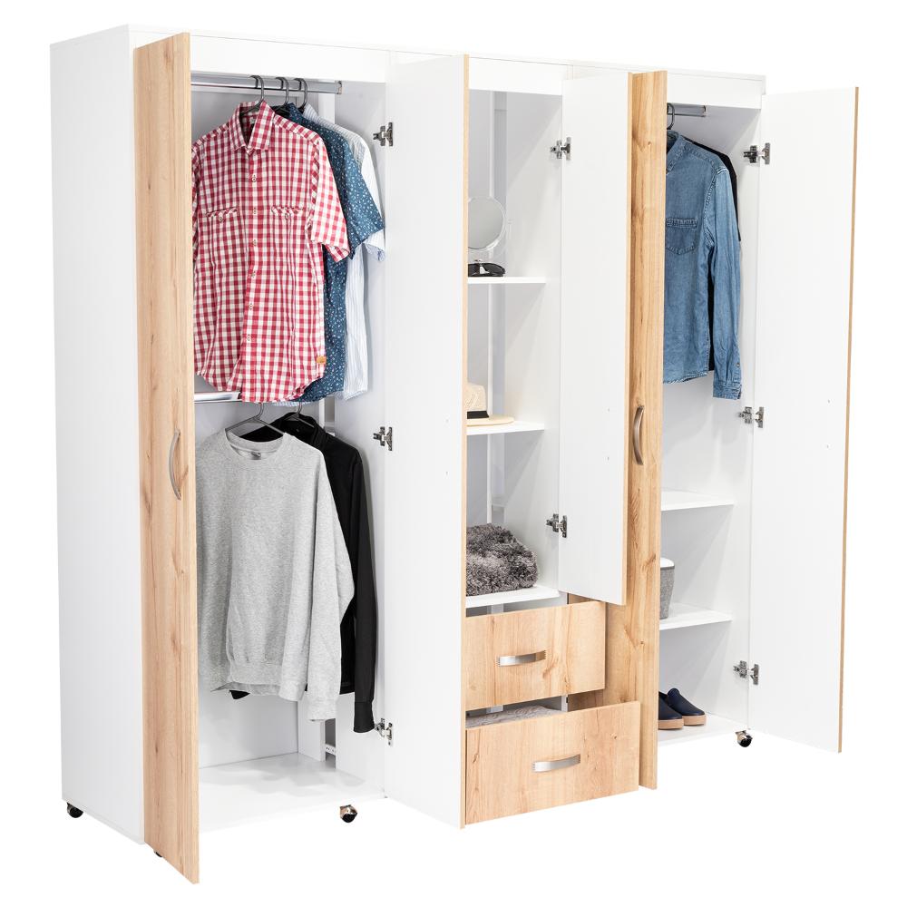 CLOSET BARILOCHE BOMBAY, CAFÉ CLARO Y BLANCO DUQUEZA CON VARIEDAD DE ENTREPAÑOS Y SEIS PUERTAS ABATIBLES