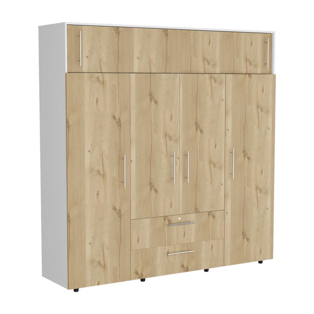CLOSET BABEL, CAFÉ CLARO Y BLANCO, CON CUATRO PUERTAS ABATIBLES Y CUATRO CAJONES MULTIUSOS