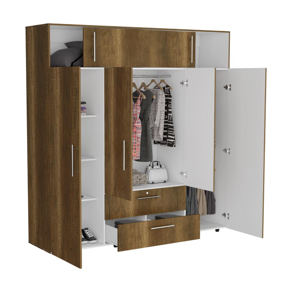 CLOSET BABEL, COBRE Y BLANCO, CON CUATRO PUERTAS ABATIBLES Y CUATRO CAJONES MULTIUSOS