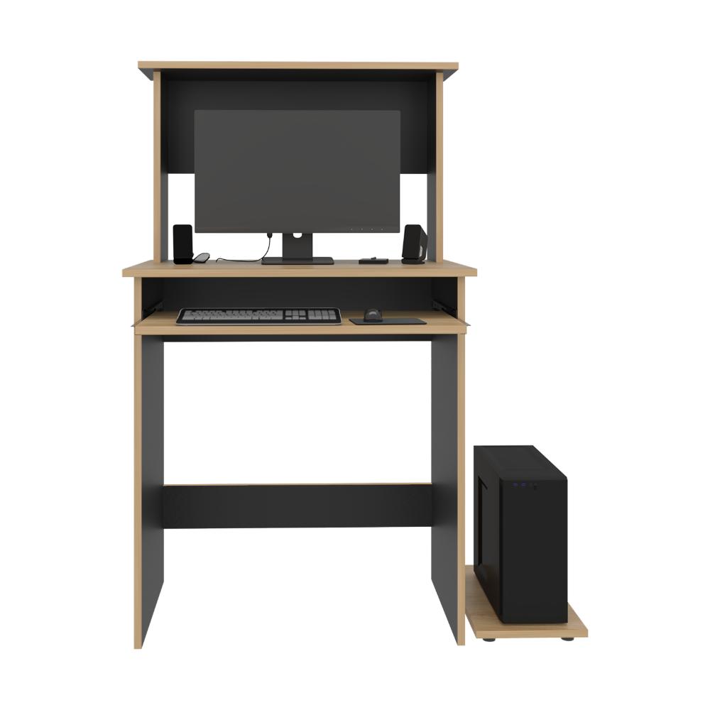 ESCRITORIO MELVAC, FRESNO EUROPEO Y WENGUE, CON PORTA TECLADO Y RIELES METÁLICOS