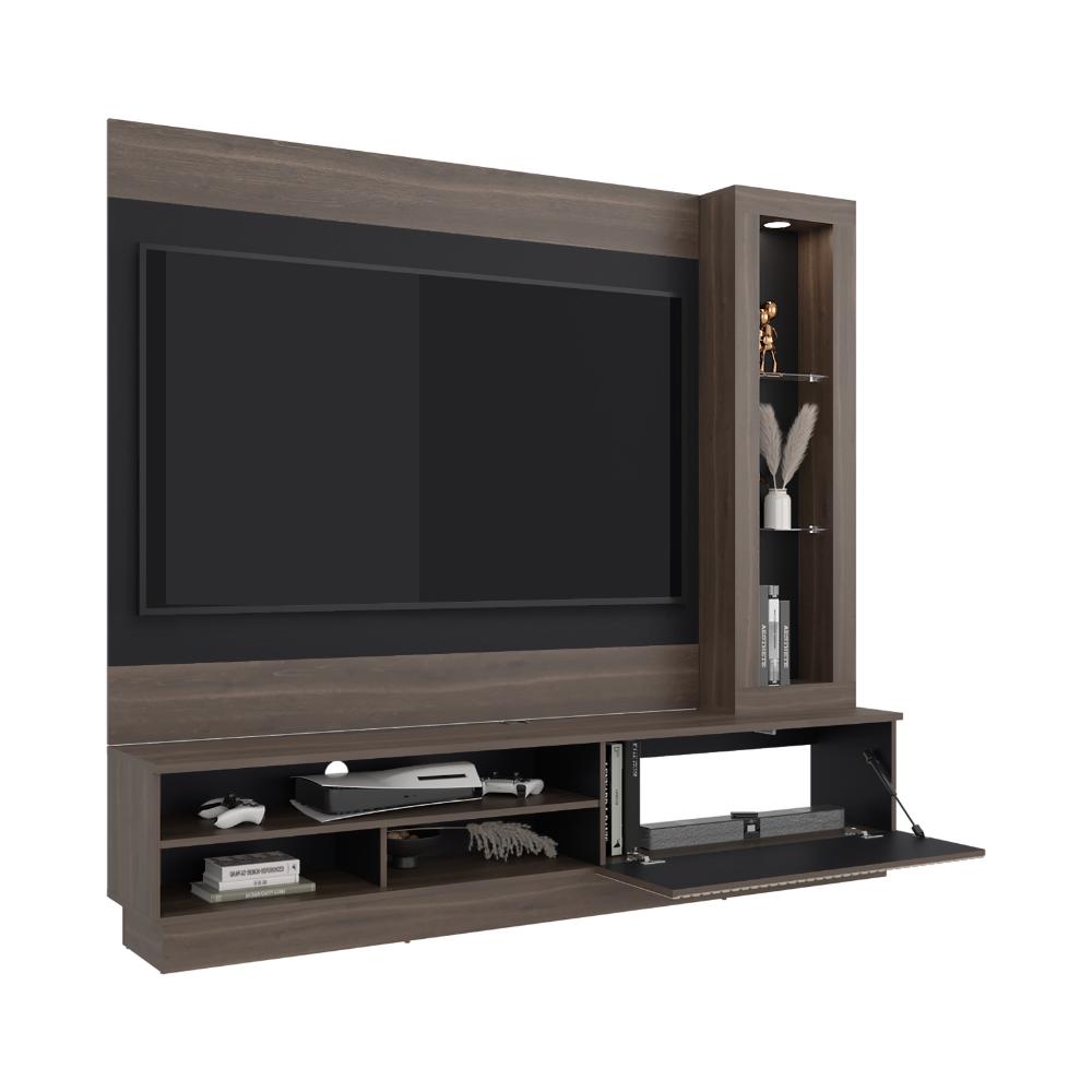 CENTRO DE ENTRETENIMIENTO YAKARTA, MILAN Y ROBLE NATURAL, CON ESPACIO PARA TELEVISOR PARA HASTA 65 PULGADAS Y VARIOS ENTREPAÑOS