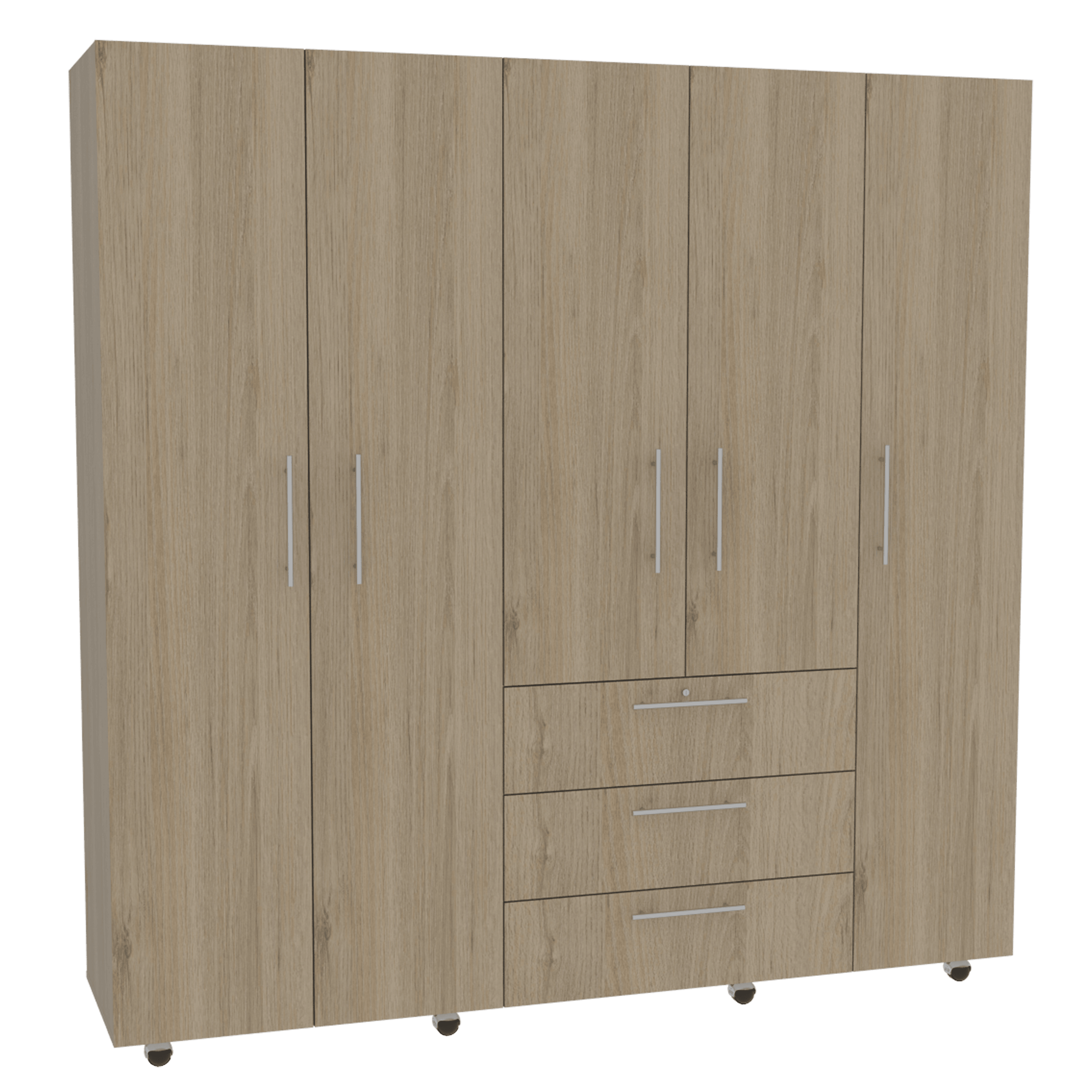 CLOSET MONTREAL, BEIGE Y BLANCO, CON TRES CAJONES ORGANIZADORES Y TRES TUBOS CROMADOS