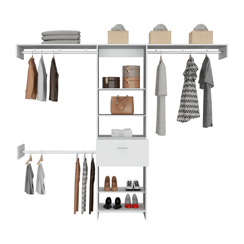 CLOSET DELHI 250, BLANCO NEVADO, CON TRES TUBOS CROMADOS Y UN CAJÓN