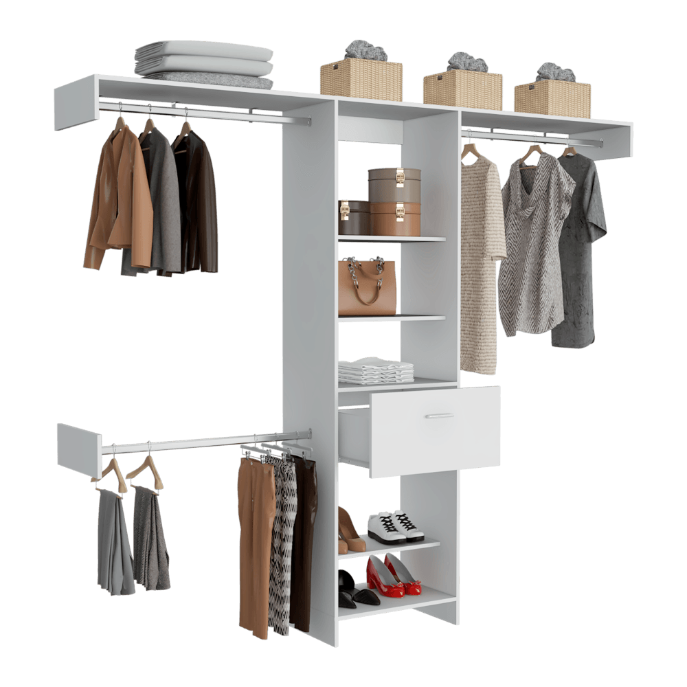 CLOSET DELHI 250, BLANCO NEVADO, CON TRES TUBOS CROMADOS Y UN CAJÓN