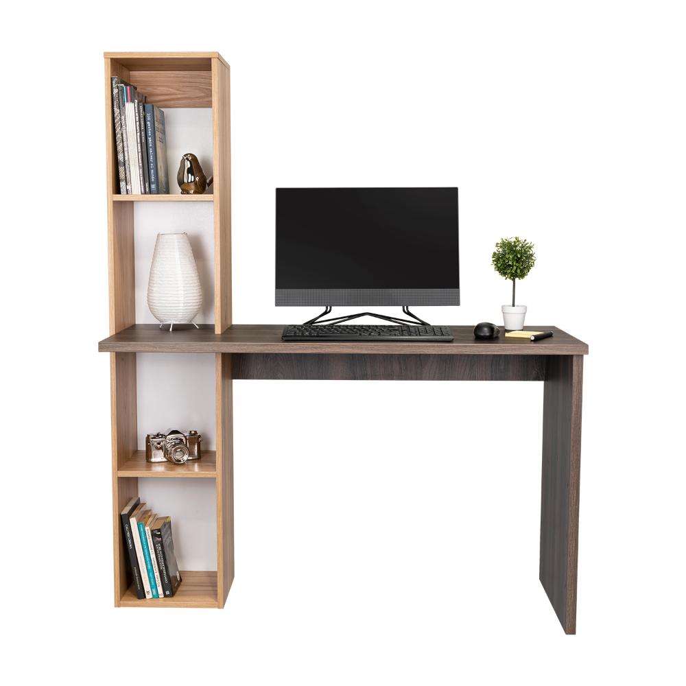 ESCRITORIO BIBLIOTECA ASTON, GRAFITO Y FRESNO EUROPEO, CON ESPACIO PARA GUARDAR OBJETOS