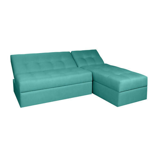 SOFA CAMA ANGELA EN L CON BRAZOS ANTIFLUIDOS TURQUESA