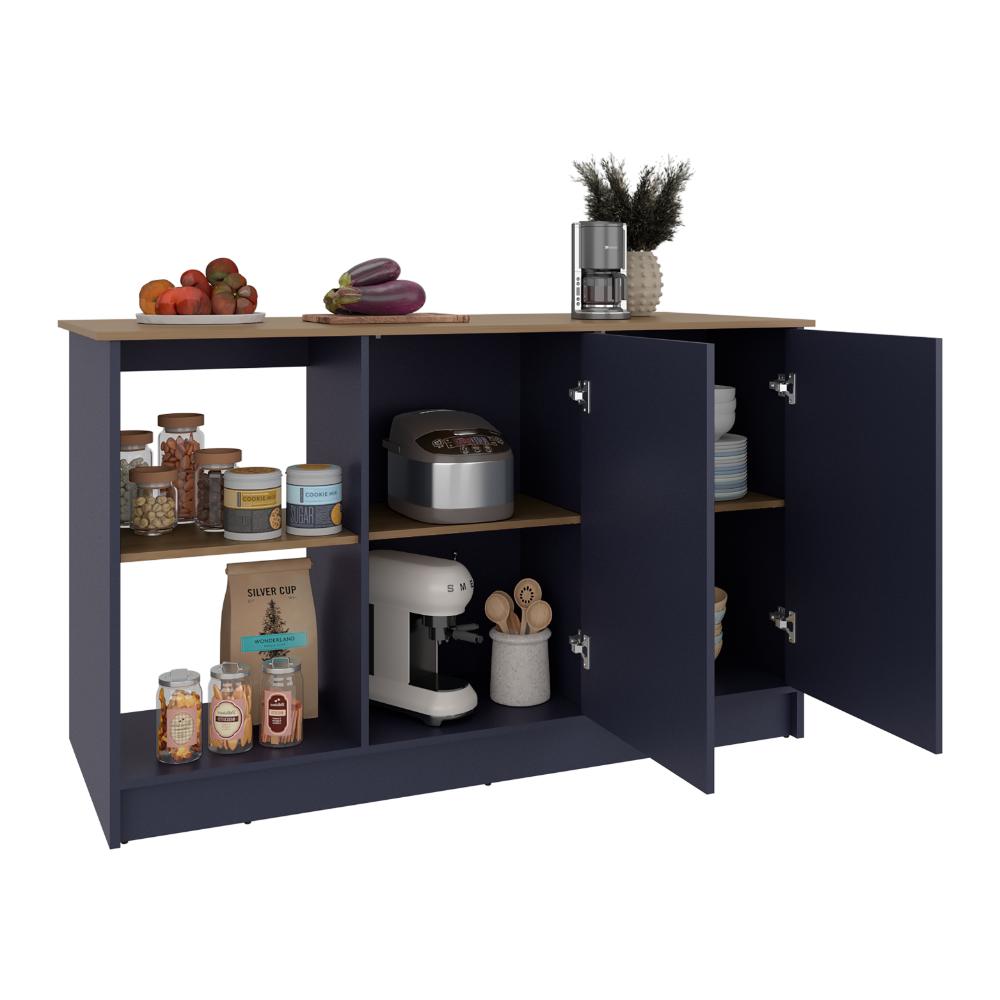 BARRA DE COCINA SAMARA, AZUL Y FRESNO KRONOS, CON DOS PUERTAS Y ENTREPAÑOS