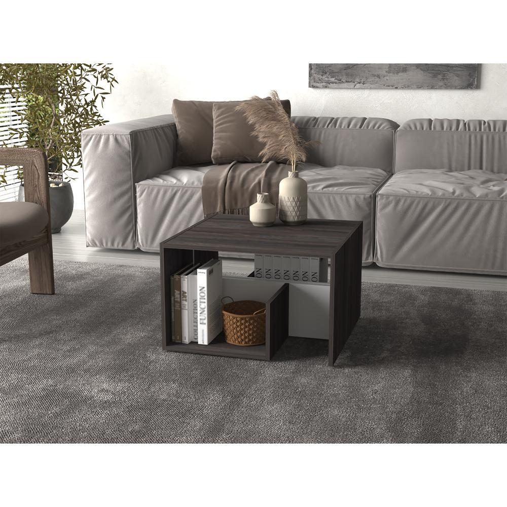 MESA DE CENTRO EVERT, GRAFITO Y BLANCO, CON DISEÑO MODERNO Y ESPACIO PARA UBICAR OBJETOS X2