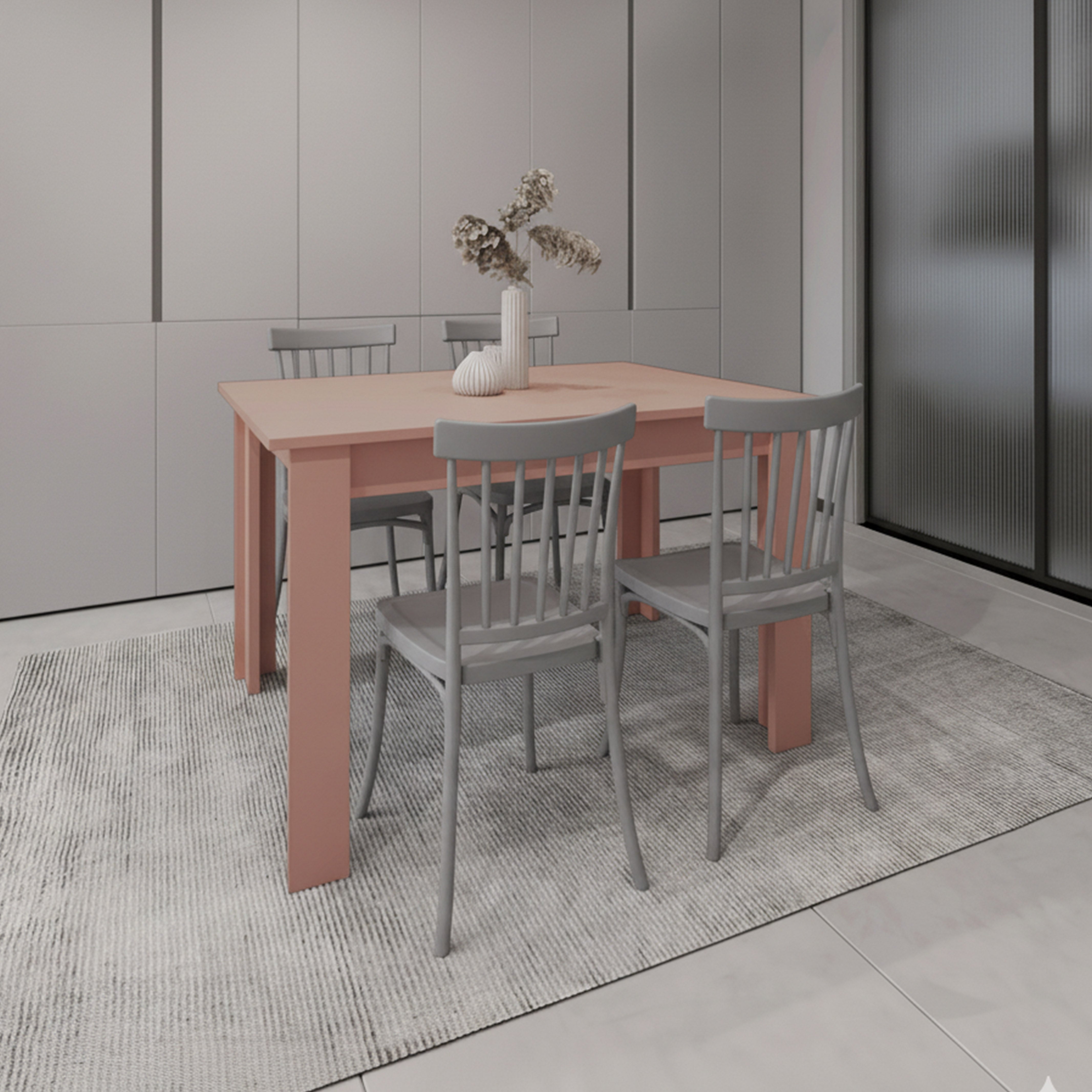 COMBO HOGARE, INCLUYE COMEDOR Y 4 SILLAS CON ESPALDAR COLOR GRIS OSCURO