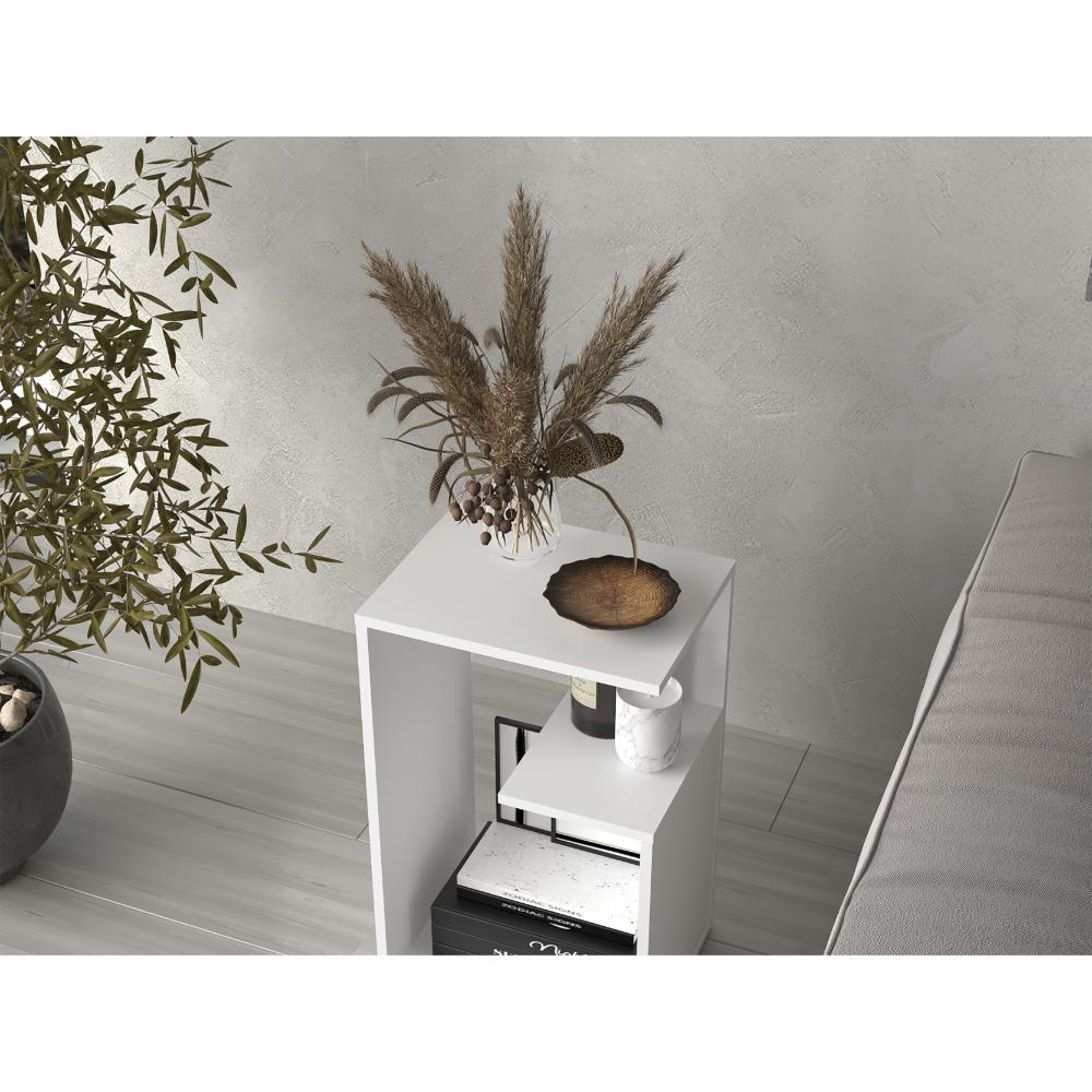 MESA AUXILIAR EVERT, BLANCO, CON DISEÑO MODERNO Y ESPACIO PARA UBICAR OBJETOS