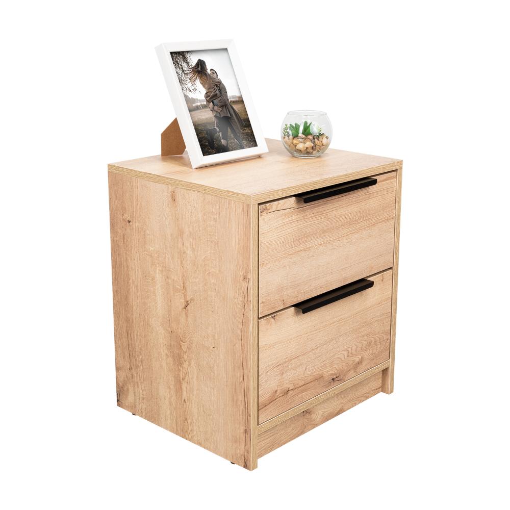 MESA DE NOCHE WESLEY, CAFÉ CLARO Y BLANCO, CON DOS CAJONES