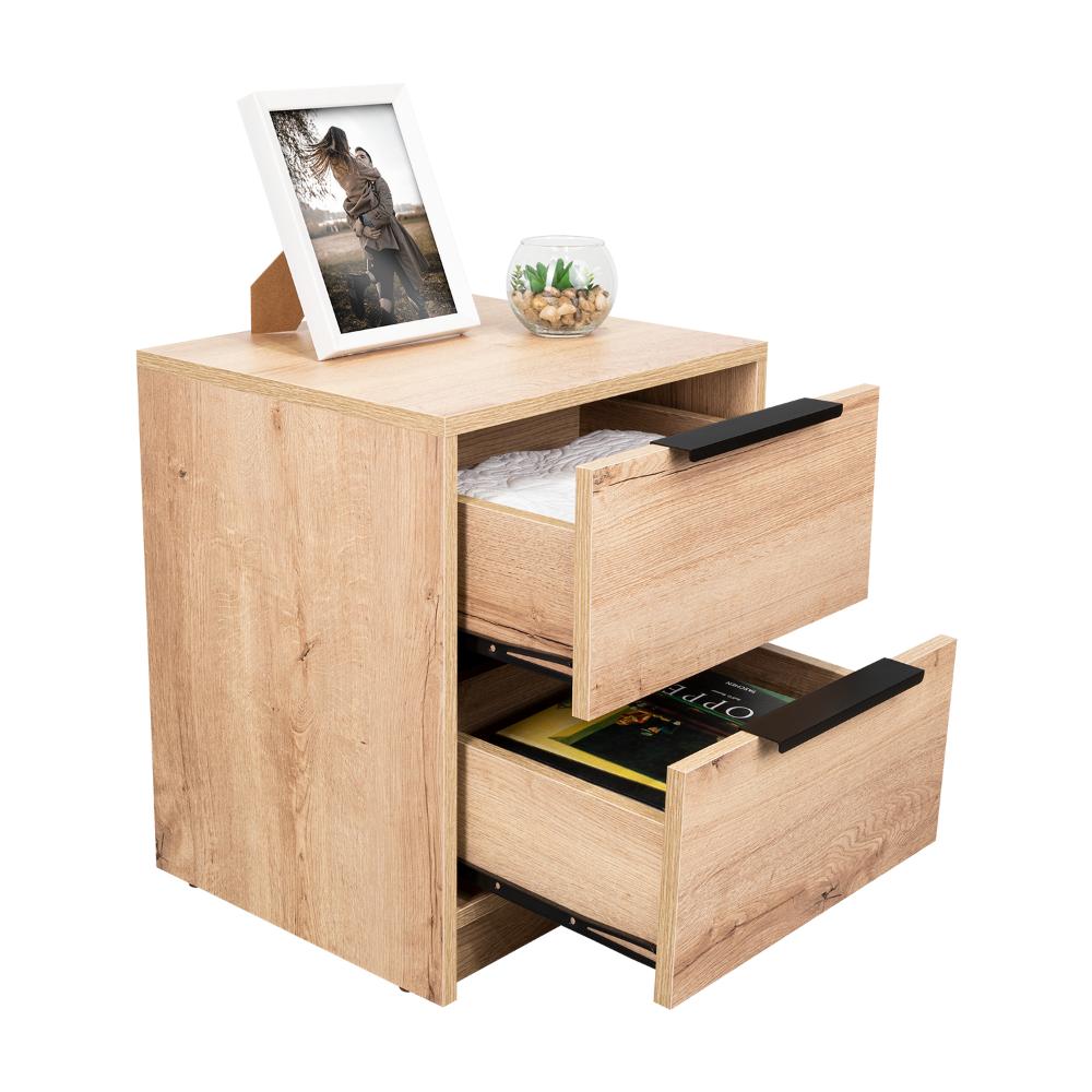 MESA DE NOCHE WESLEY, CAFÉ CLARO Y BLANCO, CON DOS CAJONES