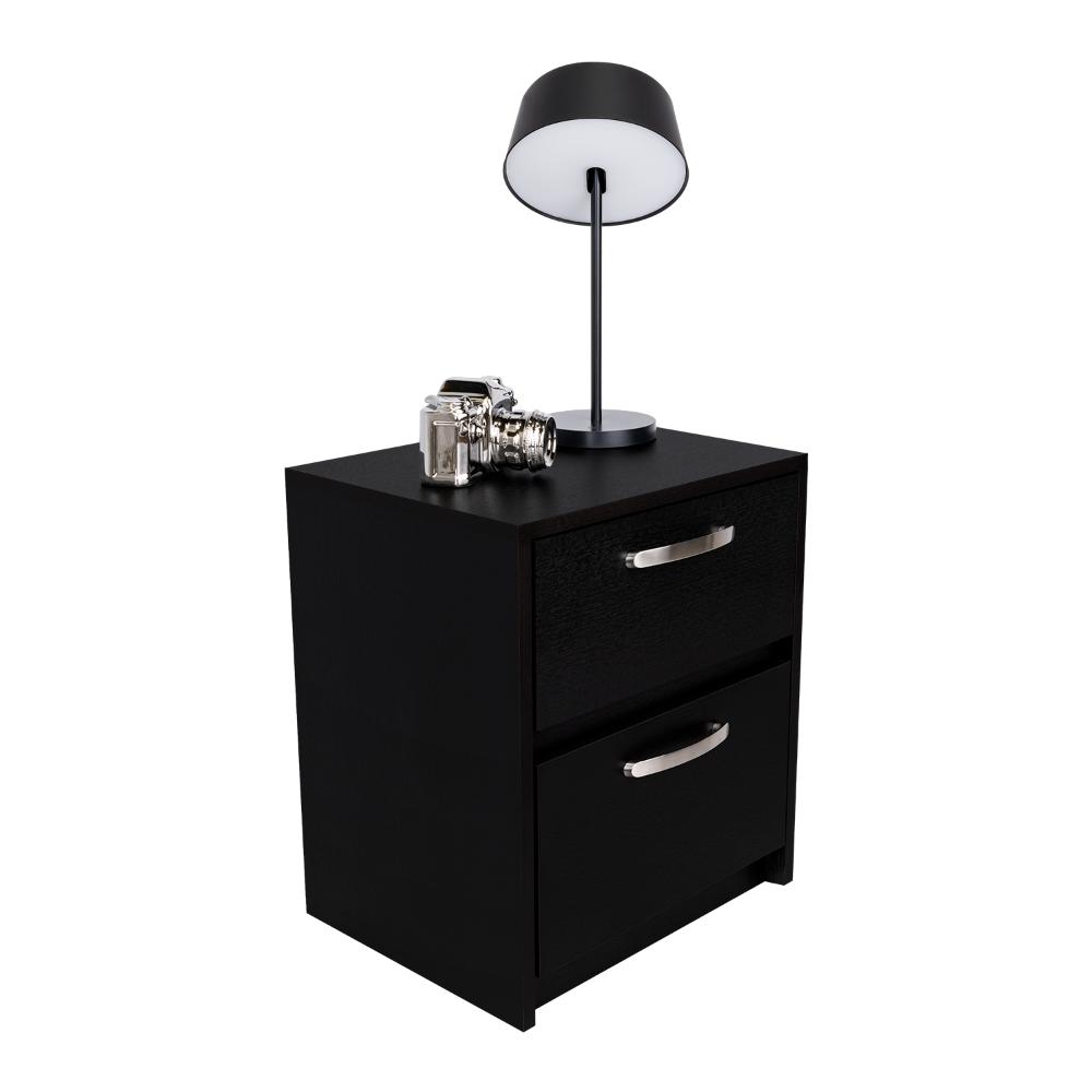 MESA DE NOCHE ELAXI, WENGUE, CON DOS CAJONES DESLIZABLES COMO CORREDERAS METÁLICAS