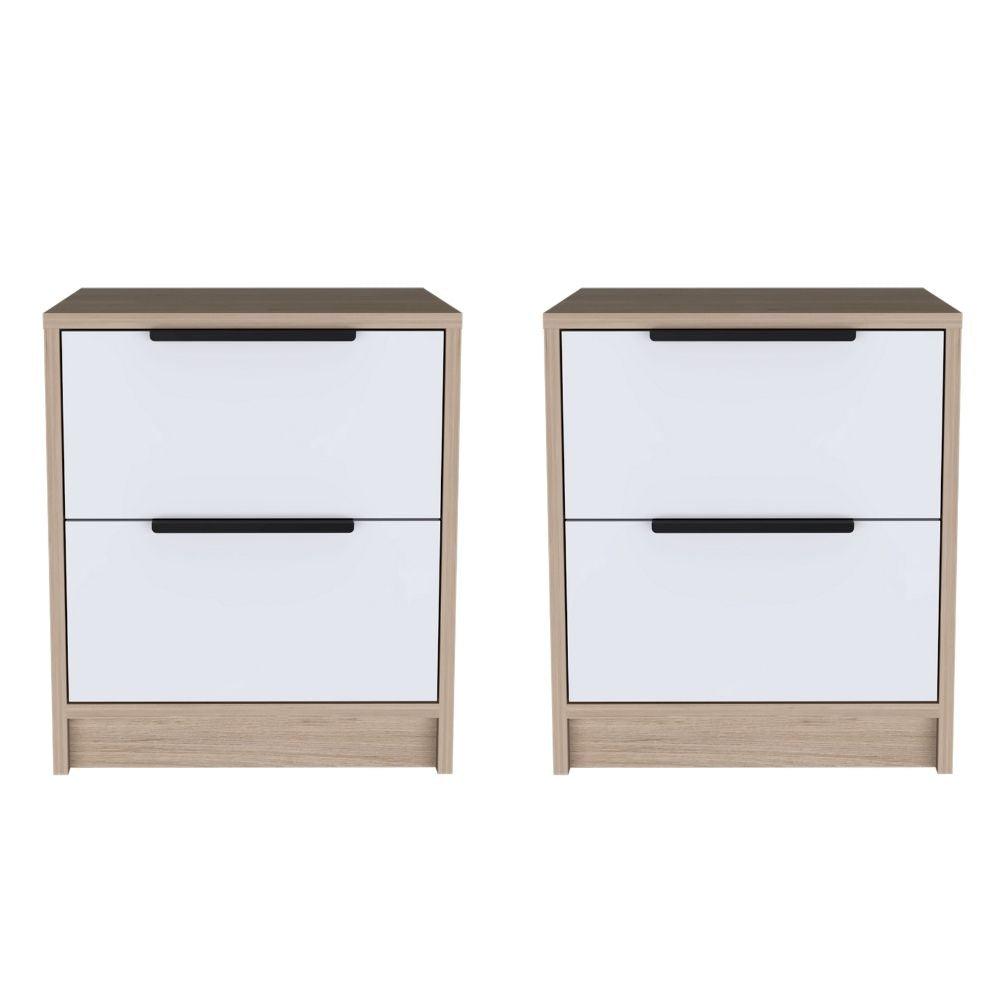 MESA DE NOCHE WESLEY, BEIGE Y BLANCO, CON DOS CAJONES ORGANIZADORES X2