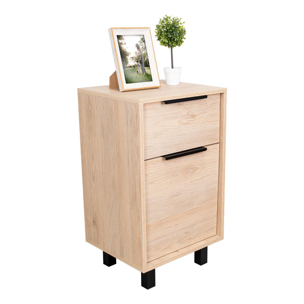 MESA DE NOCHE WESLEY, BEIGE Y BLANCO, CON UNA PUERTA Y UN CAJÓN ORGANIZADOR