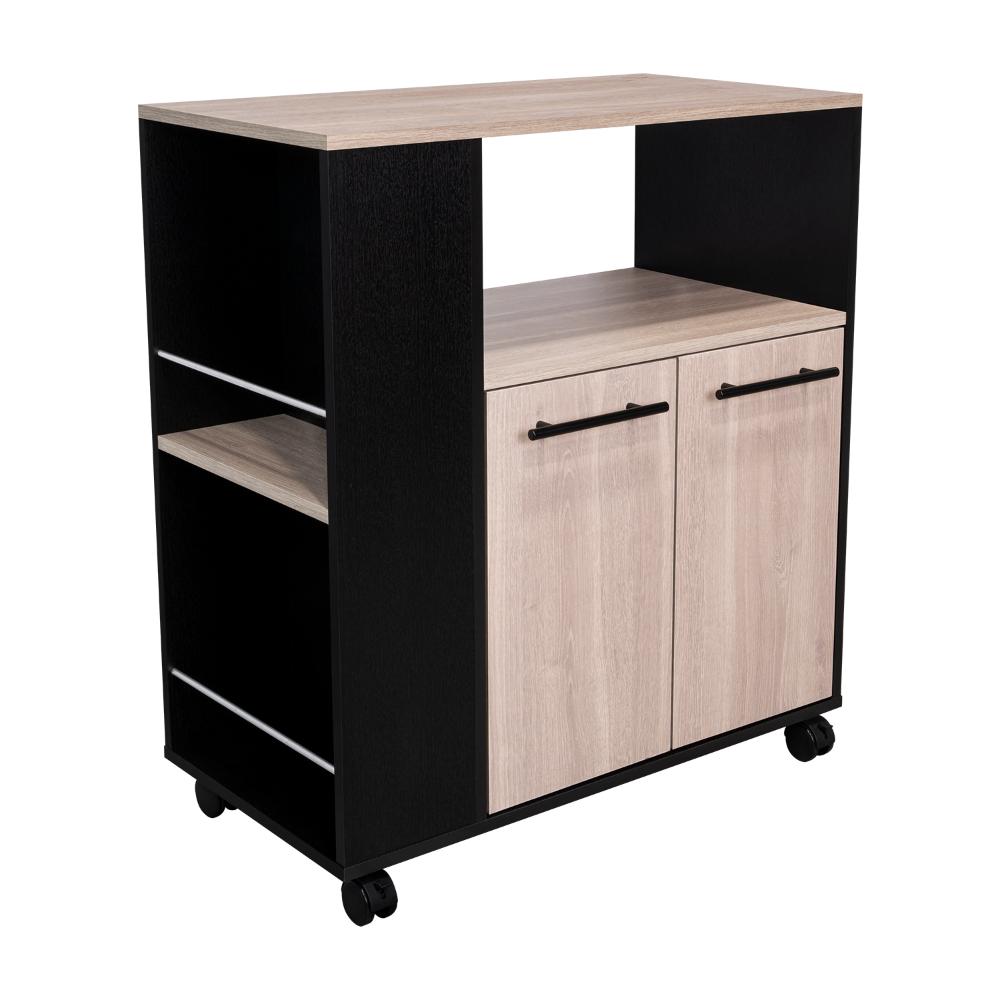 MESA AUXILIAR DE COCINA ELDON, WENGUE Y BARDOLINO, CON RODACHINA Y RODACHINA DE FRENO