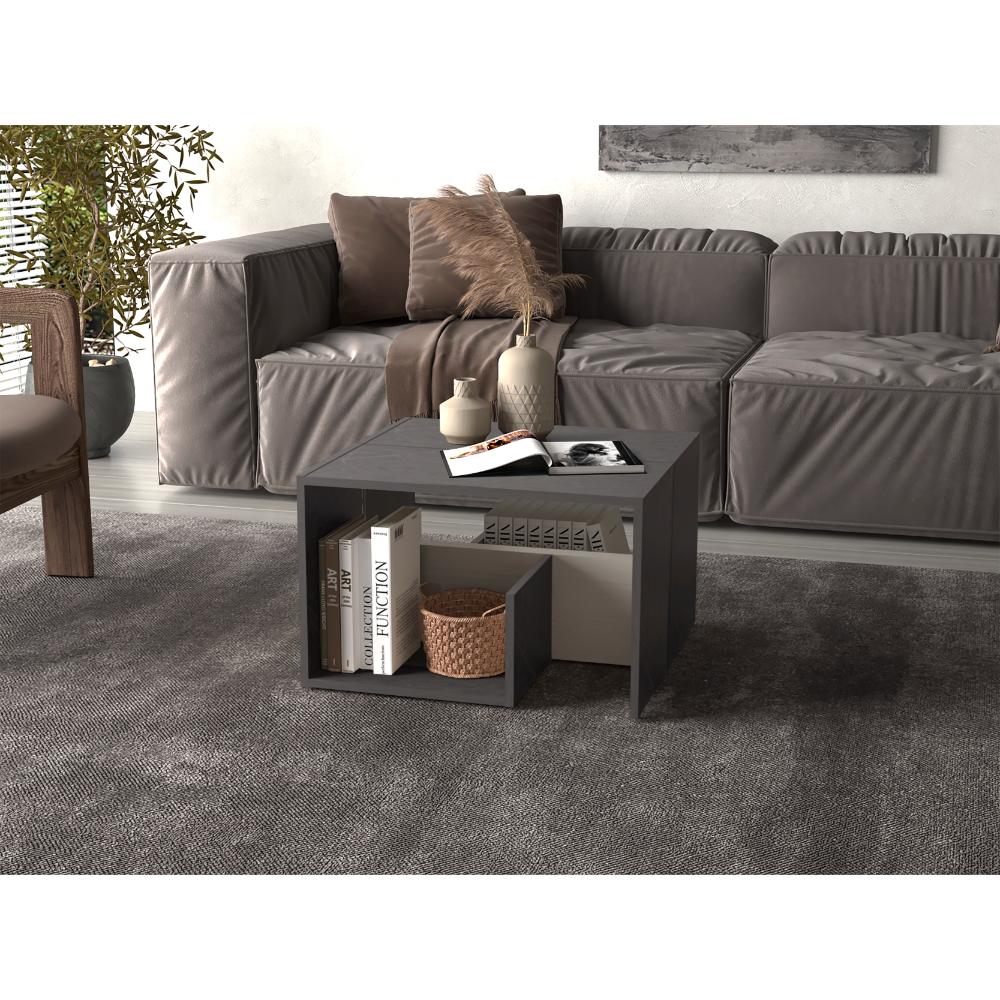 MESA DE CENTRO EVERT, PIEDRA Y NEVADO, CON DISEÑO MODERNO Y ESPACIO PARA UBICAR OBJETOS X2