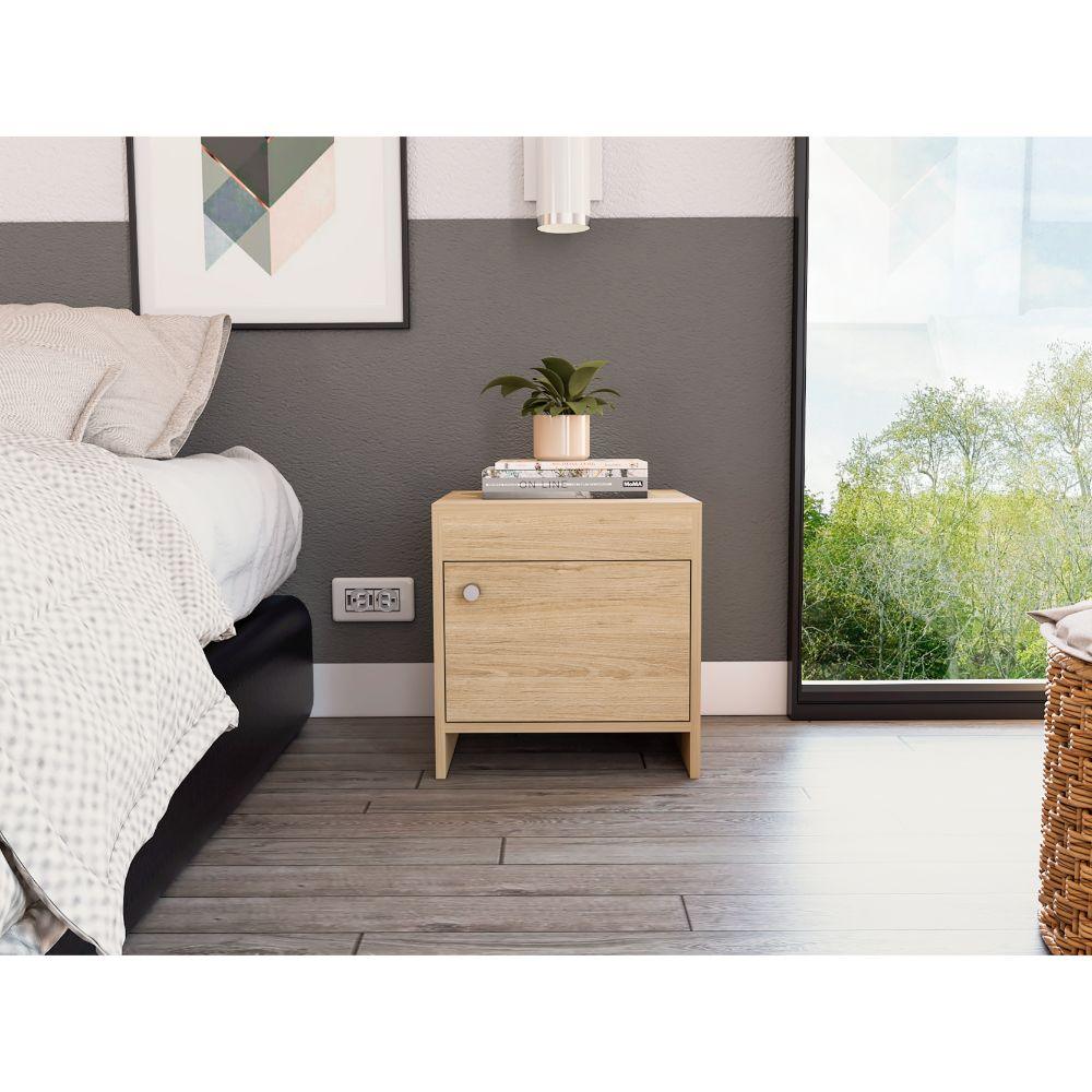 MESA DE NOCHE TUTTO, BEIGE, CON CAJÓN PARA GUARDAR OBJETOS IDEAL PARA ESPACIOS REDUCIDOS