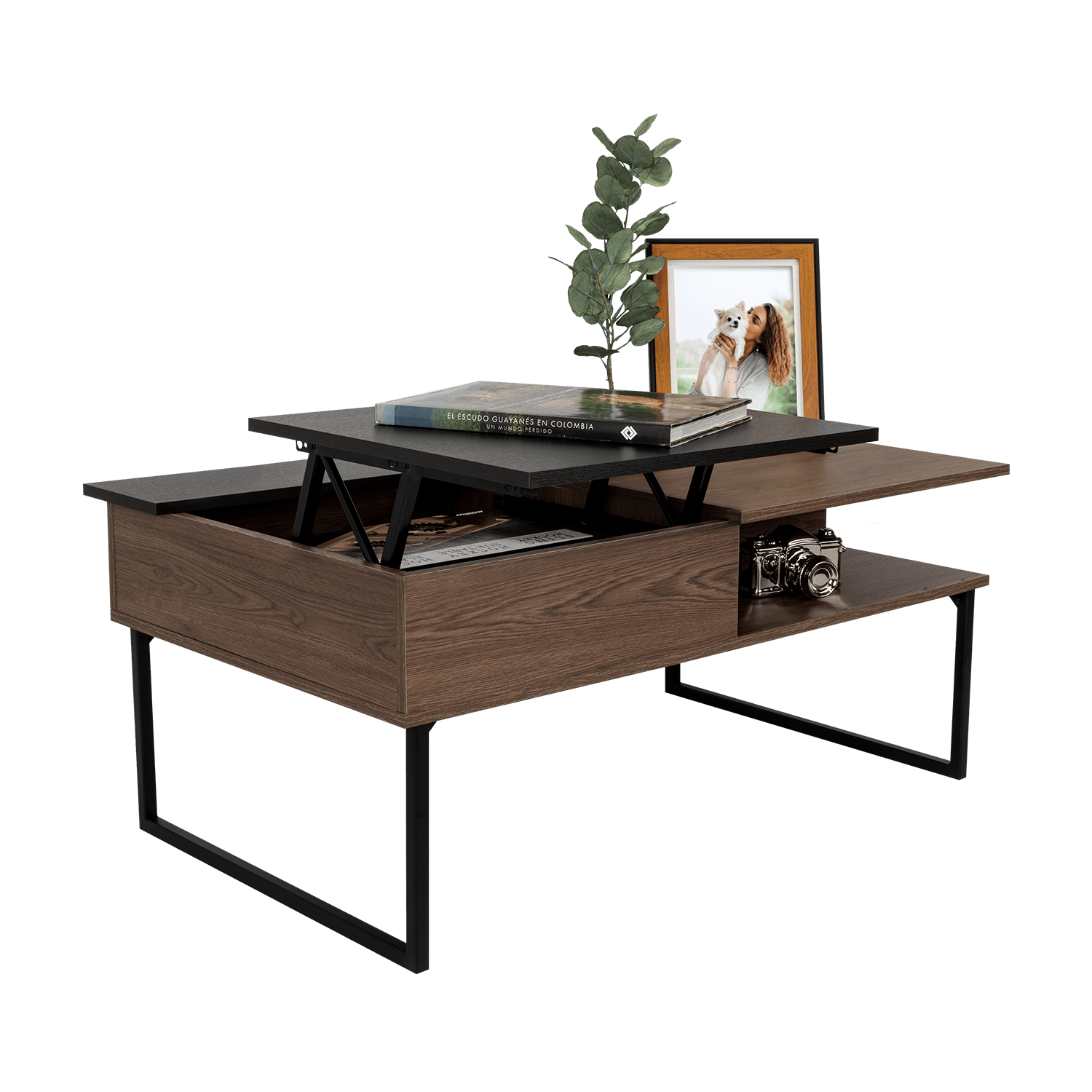 MESA DE CENTRO SALENTO, CHOCOLATE Y WENGUE, CON PATAS METÁLICAS