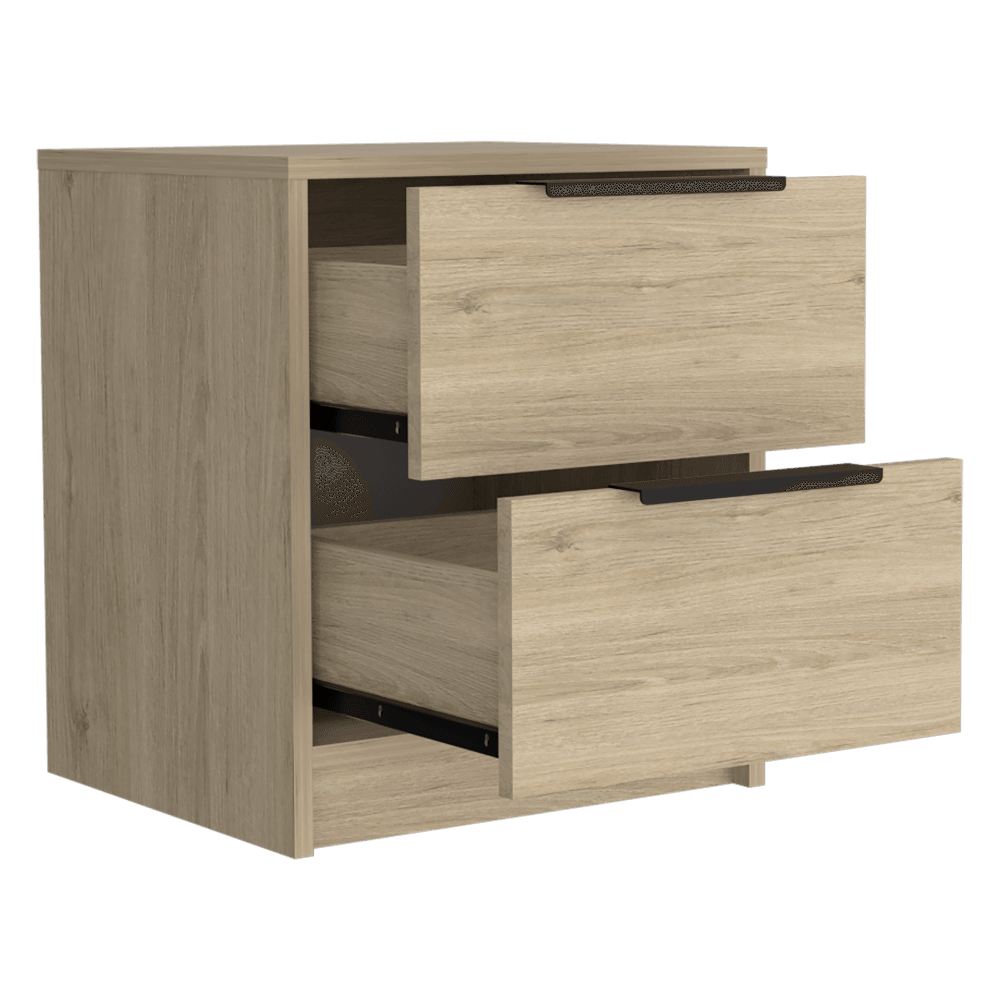 MESA DE NOCHE WESLEY, BEIGE Y BLANCO, CON DOS CAJONES ORGANIZADORES