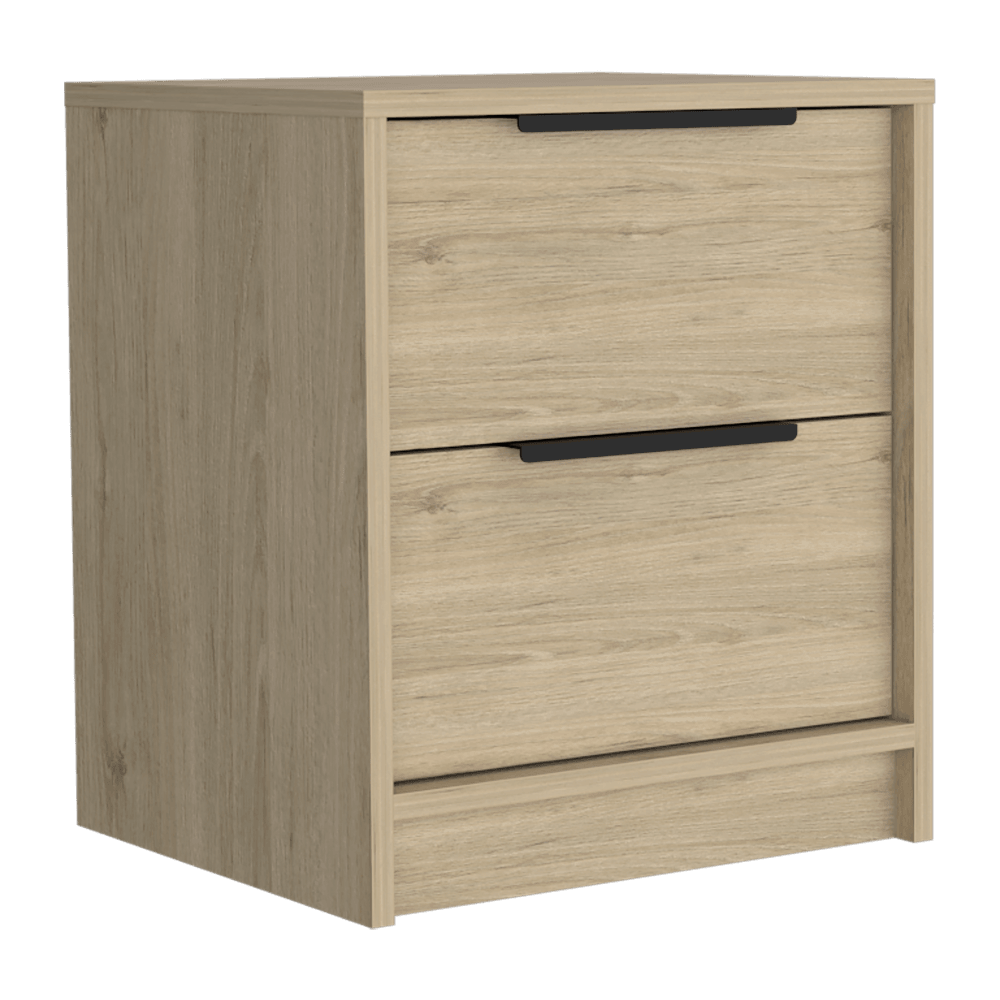 MESA DE NOCHE WESLEY, BEIGE Y BLANCO, CON DOS CAJONES ORGANIZADORES