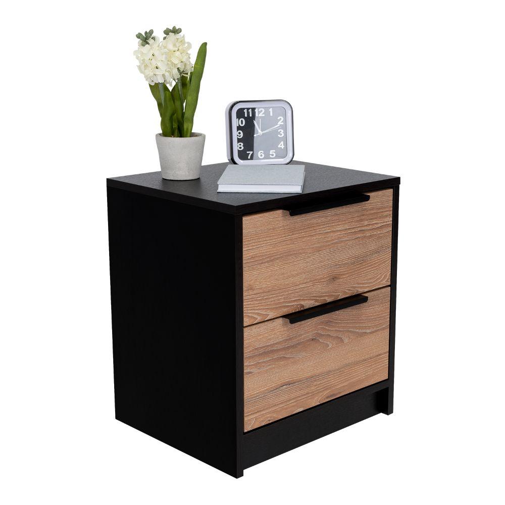 MESA DE NOCHE WESLEY, WENGUE Y MIEL, CON DOS CAJONES ORGANIZADORES