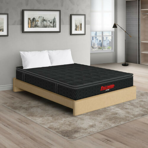 COLCHÓN ORTHOPACK BTU + BASE CAMA + ALMOHADA COLOR NEGRO TELA COLOR BEIGE 140X190 DOBLE