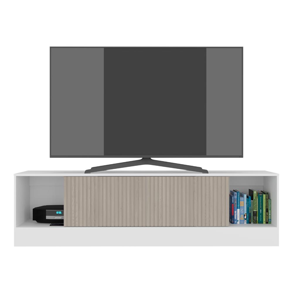 MESA PARA TV HOPELAND, BLANCO DUQUEZA Y ROBLE NATURAL, CON CAPACIDAD PARA TV 75"