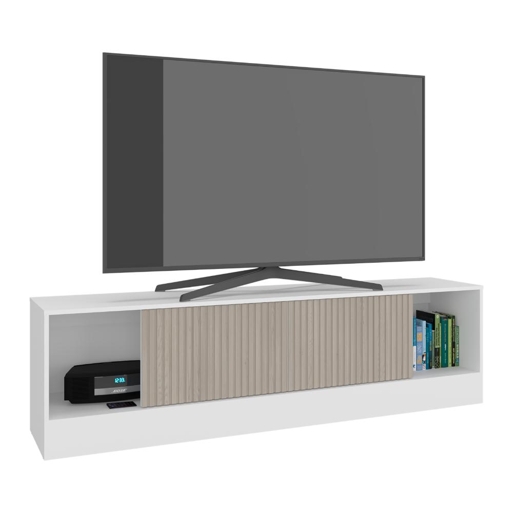 MESA PARA TV HOPELAND, BLANCO DUQUEZA Y ROBLE NATURAL, CON CAPACIDAD PARA TV 75"