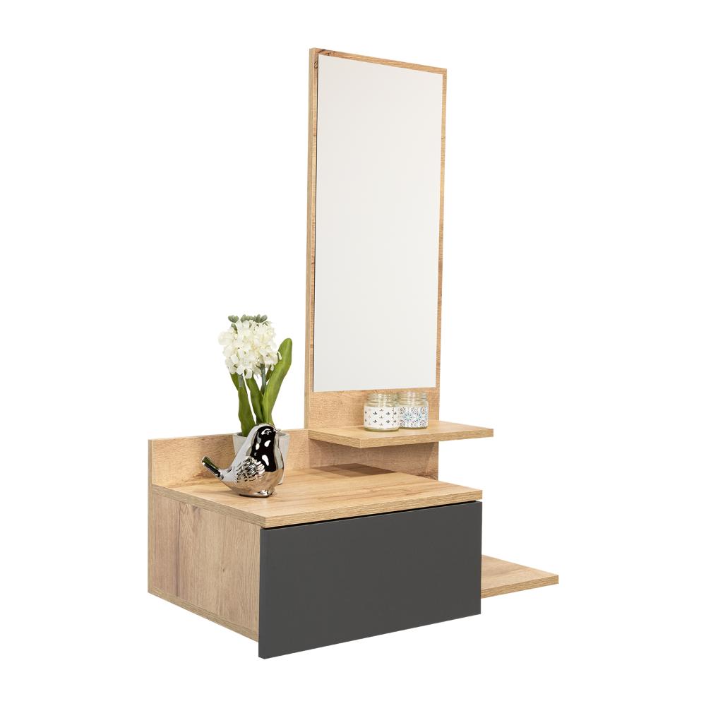 MESA FLOTANTE RECIBIDOR VIENA, CAFÉ CLARO Y PLATA OSCURO, CON UN CAJÓN