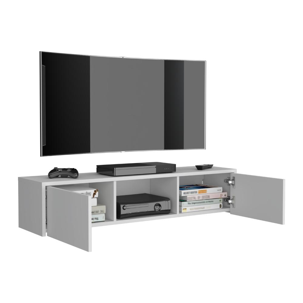 MESA PARA TV FLOTANTE GLEID, BLANCO DUQUEZA, CON DOS PUERTAS ABATIBLES