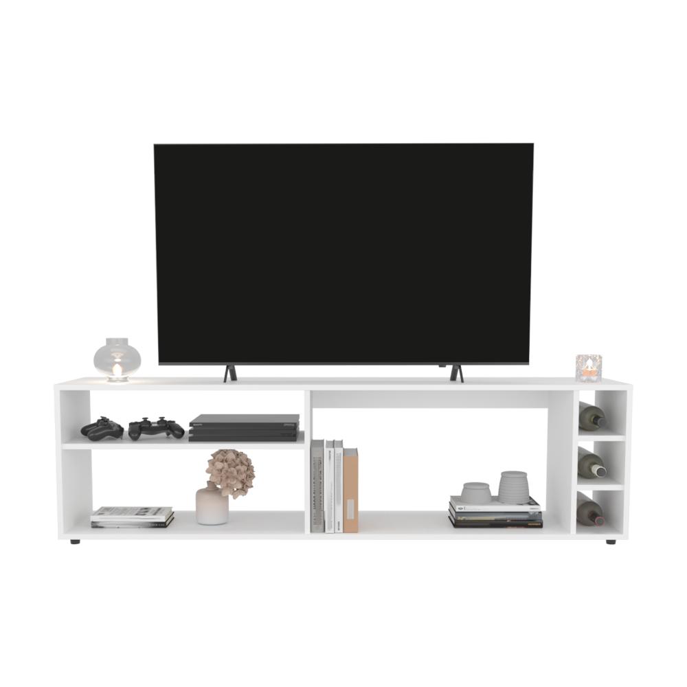 MESA PARA TV SUNTA, BLANCO DUQUEZA, CON AMPLIOS ESPACIOS PARA UBICAR DISPOSITIVOS DE ENTRETENIMIENTO 70"