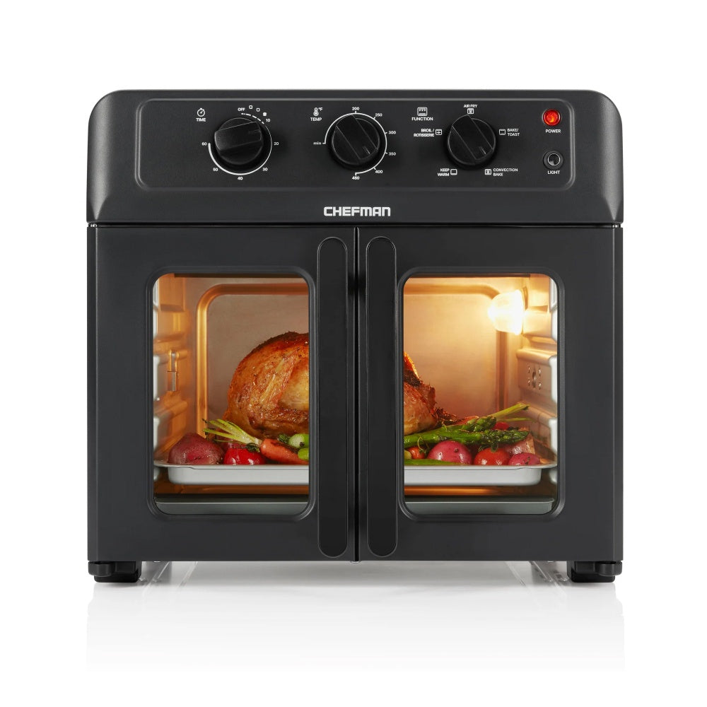 CHEFMAN FRENCH DOOR FREIDORA DE AIRE + HORNO 25L, VENTANAS DE VIDRIO DOBLE Y ANCHAS PARA UN ACCESO Y VISUALIZACIÓN INCREÍBLES