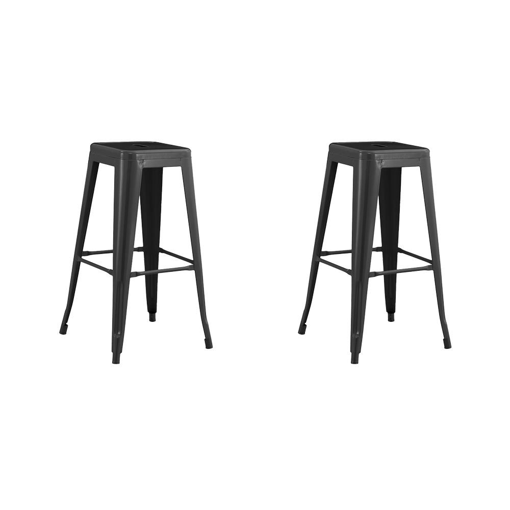 KIT DE DOS SILLAS BAR MILAN, NEGRO, BASE METAL CROMADO