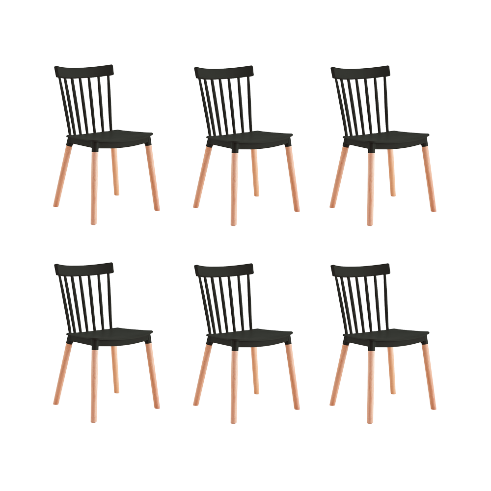 KIT DE SEIS SILLAS JEICOB, NEGRO Y CAFÉ CLARO, CÓMODO ASIENTO Y PATAS EN MADERA
