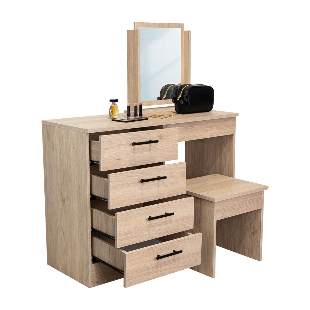 MUEBLE TOCADOR WESLEY, BEIGE Y BLANCO, ESPACIO PARA UBICAR MAQUILLAJE