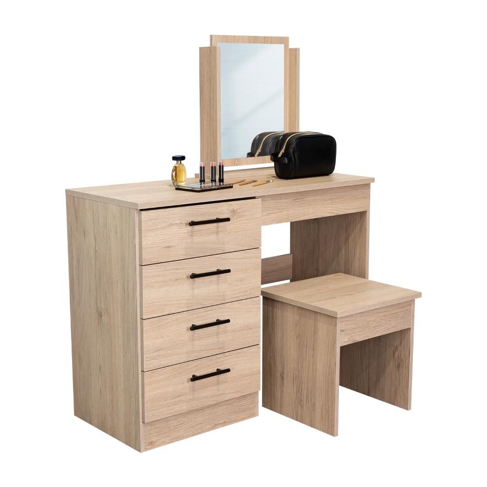 MUEBLE TOCADOR WESLEY, BEIGE Y BLANCO, ESPACIO PARA UBICAR MAQUILLAJE