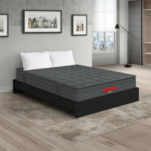 COLCHÓN ORTHOPACK BTU + BASE CAMA + ALMOHADA COLOR GRIS TELA COLOR NEGRO 200X200 KING